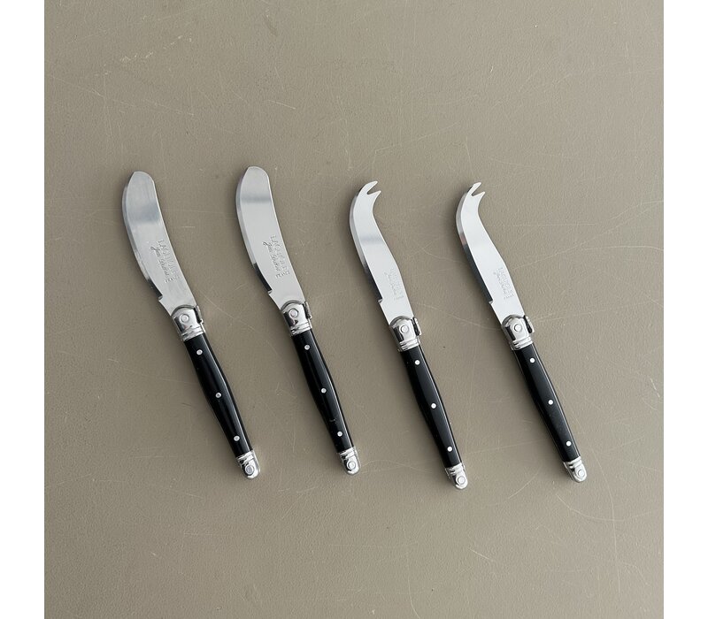 Laguiole Premium 2 Butter Knives & 2 Cheese Knives Black