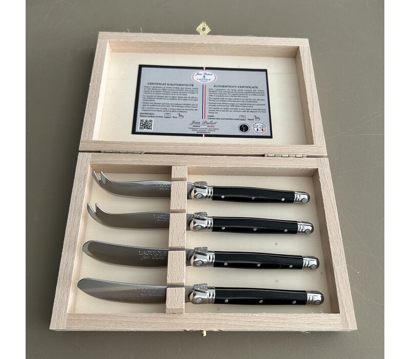 Laguiole Premium 2 Butter Knives & 2 Cheese Knives Black