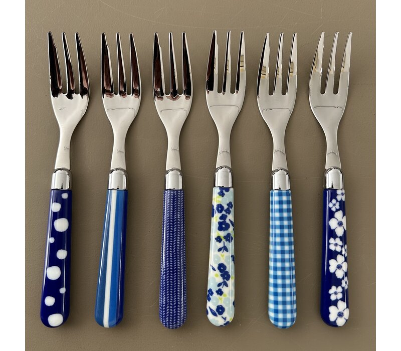Multi Colour 6 Cake Forks Mix Blue