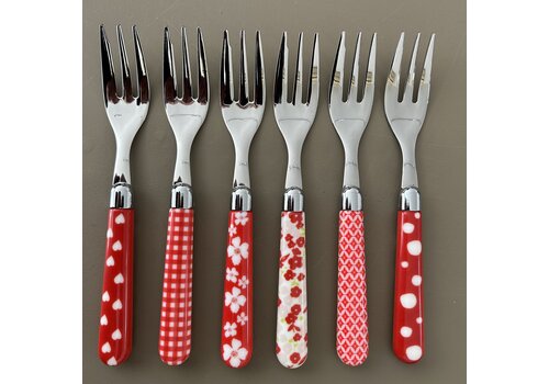 Kom Amsterdam Multi Colour 6 Cake Forks Mix Red