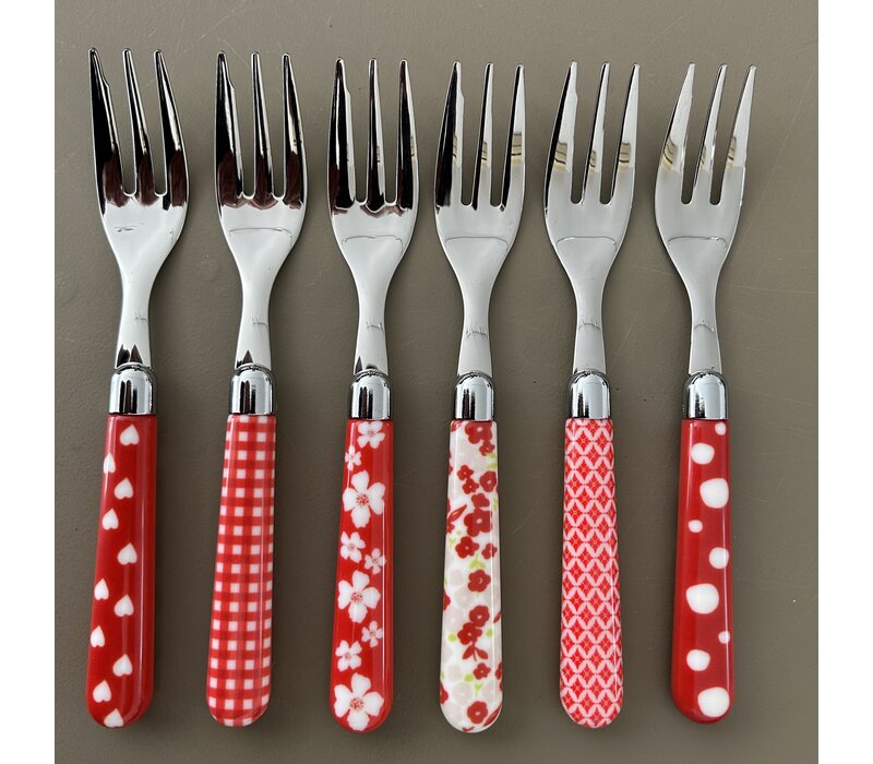 Multi Colour 6 Cake Forks Mix Red