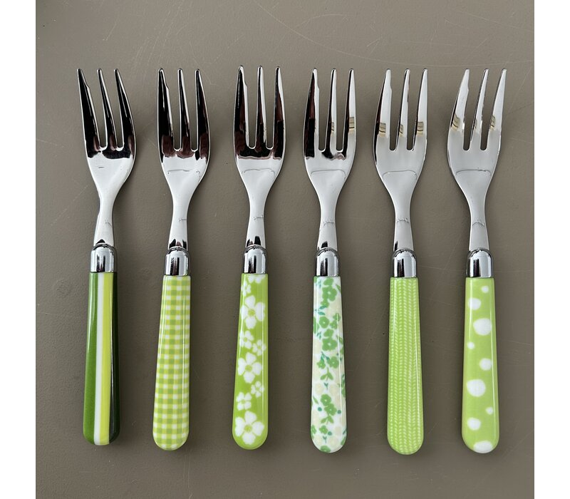 Multi Colour 6 Cake Forks Mix Green