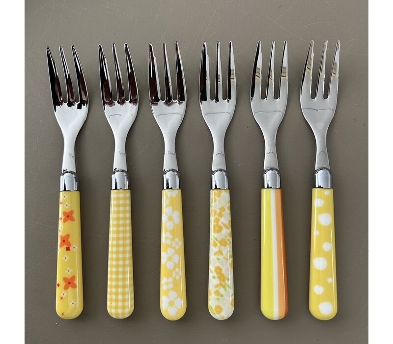 Multi Colour 6 Cake Forks Mix Yellow