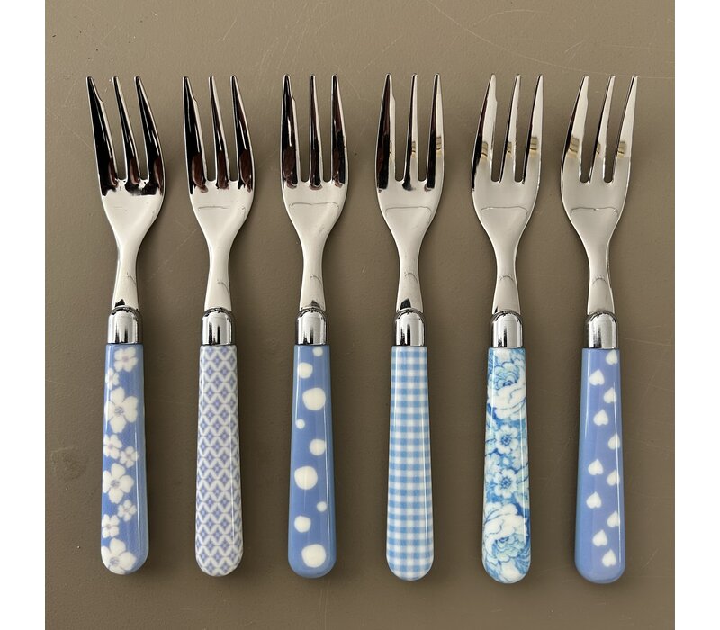 Multi Colour 6 Cake Forks Sky Blue