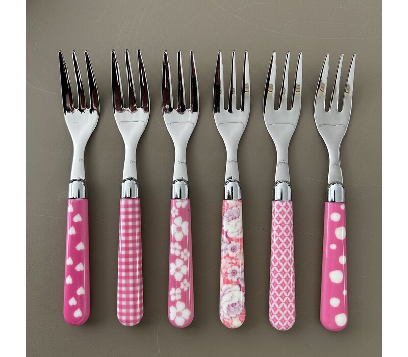Multi Colour 6 Cake Forks Mix Pink