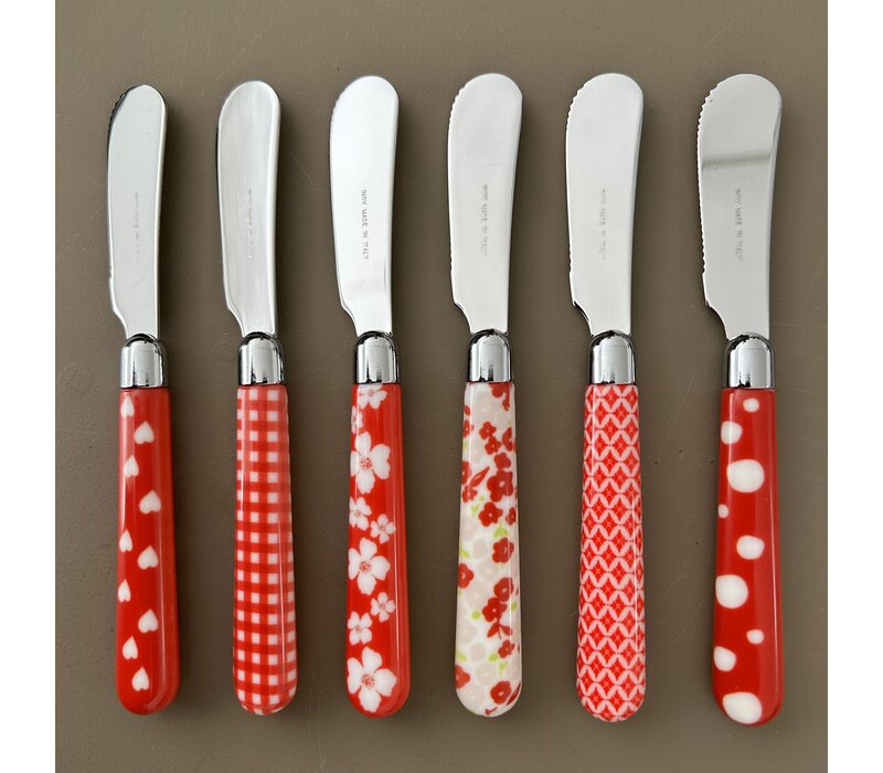 Multi Colour 6 Butter Knives Mix Red