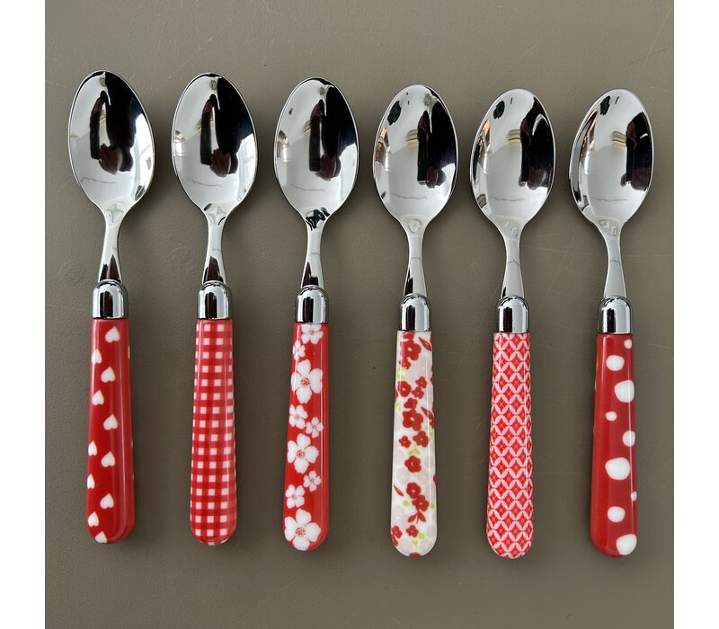 Multi Colour 6 Small Spoons Mix Red