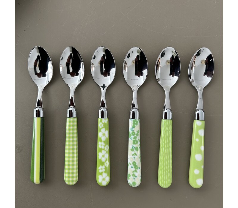 Multi Colour 6 Small Spoons Mix Green