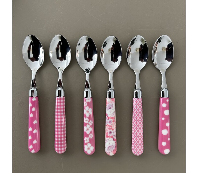 Multi Colour 6 Small Spoons Mix Pink