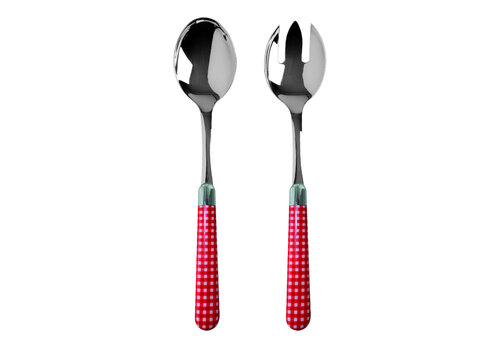 Multi Colour Salad Servers Checkered Red