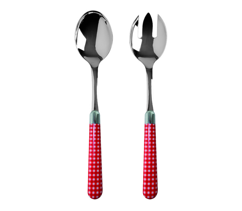 Multi Colour Salad Servers Checkered Red