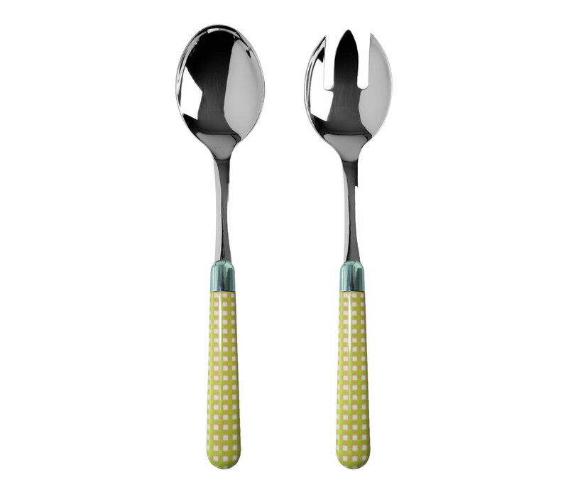 Multi Colour Salad Servers Checkered Yellow