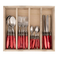Murano Dinner Cutlery (24-piece) – For 6 People – Red in Wooden Box | Italian Design