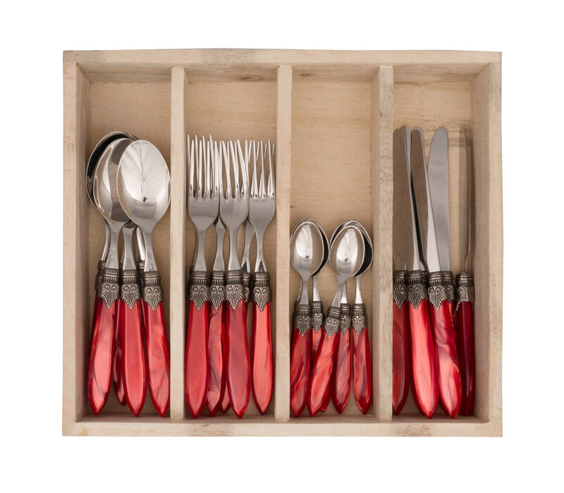 Murano Dinner Cutlery (24-piece) – For 6 People – Red in Wooden Box | Italian Design