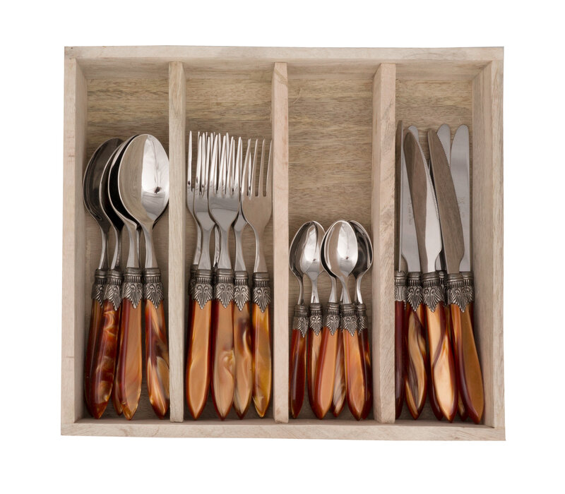 Murano Dinner Cutlery (24-piece) – For 6 People – Orange in Wooden Box | Italian Design