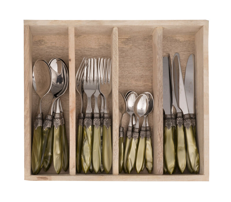 Murano Dinner Cutlery (24-piece) – For 6 People – Olive in Wooden Box | Italian Design