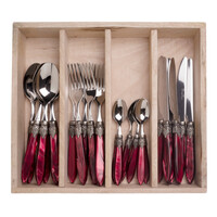 Murano Tafelbesteck (24-teilig) – Für 6 Personen – Bordeaux in Holzbox | Italienisches Design