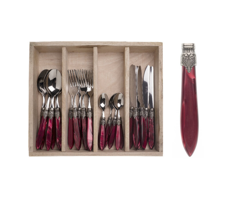 Murano 24-piece Dinner Cutlery Burgundy Red in Box