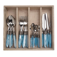 Murano Dinerbestek (24-delig) – Voor 6 Personen – Turquoise in Houten Kist | Italiaans Design