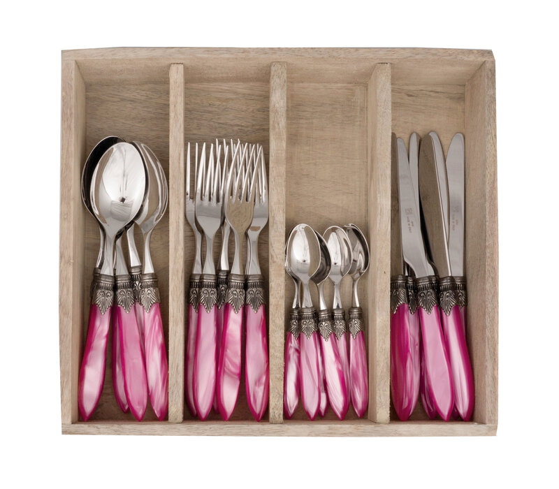 Murano Dinner Cutlery (24-piece) – For 6 People – Pink in Wooden Box | Italian Design