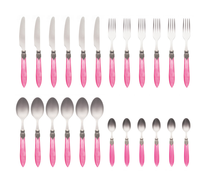 Murano Dinner Cutlery (24-piece) – For 6 People – Pink in Wooden Box | Italian Design
