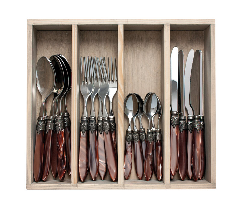 Murano Dinner Cutlery (24-piece) – For 6 People – Brown in Wooden Box | Italian Design