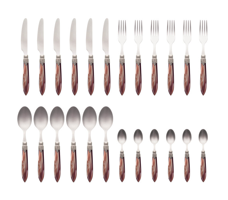 Murano Dinner Cutlery (24-piece) – For 6 People – Brown in Wooden Box | Italian Design