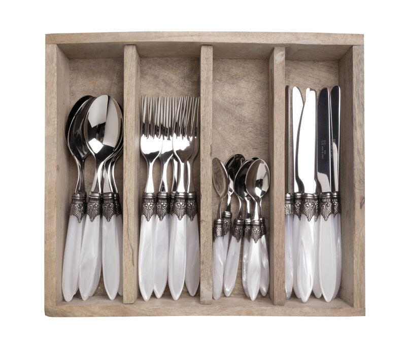 Murano Couverts de table (24 pièces) – Pour 6 personnes – Blanc dans un coffret en bois | Design italien