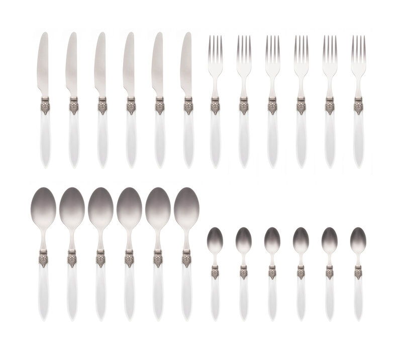 Murano Dinner Cutlery (24-piece) – For 6 People – White in Wooden Box | Italian Design