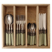 Vintage 24-piece Dinner Cutlery Grass Green in Wooden Box