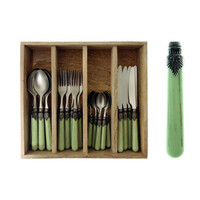 Vintage 24-piece Dinner Cutlery Grass Green in Wooden Box