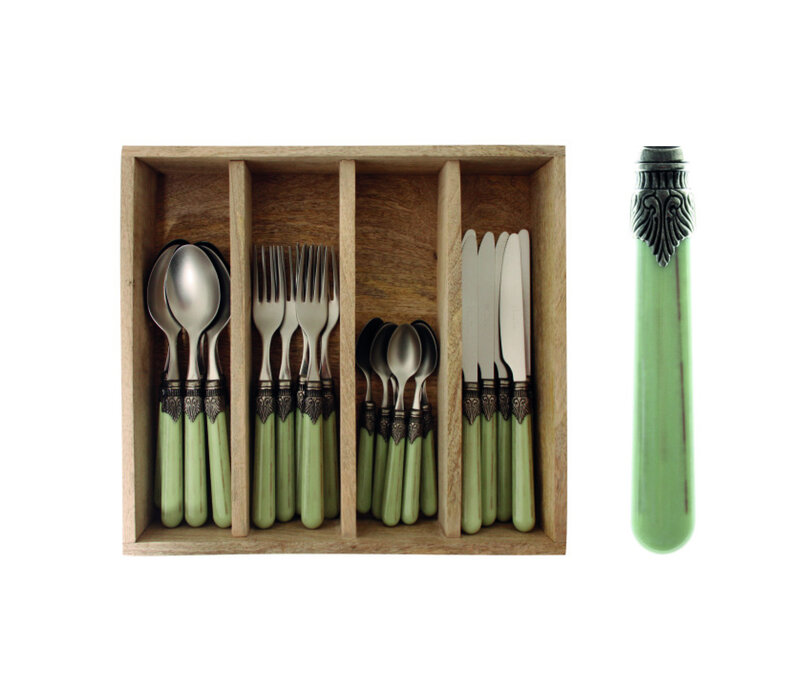 Vintage Couverts de Table 24 Pièces Vert Herbe en Coffret