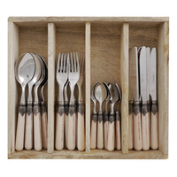 Vintage 24-piece Dinner Cutlery Sand Beige in Wooden Box