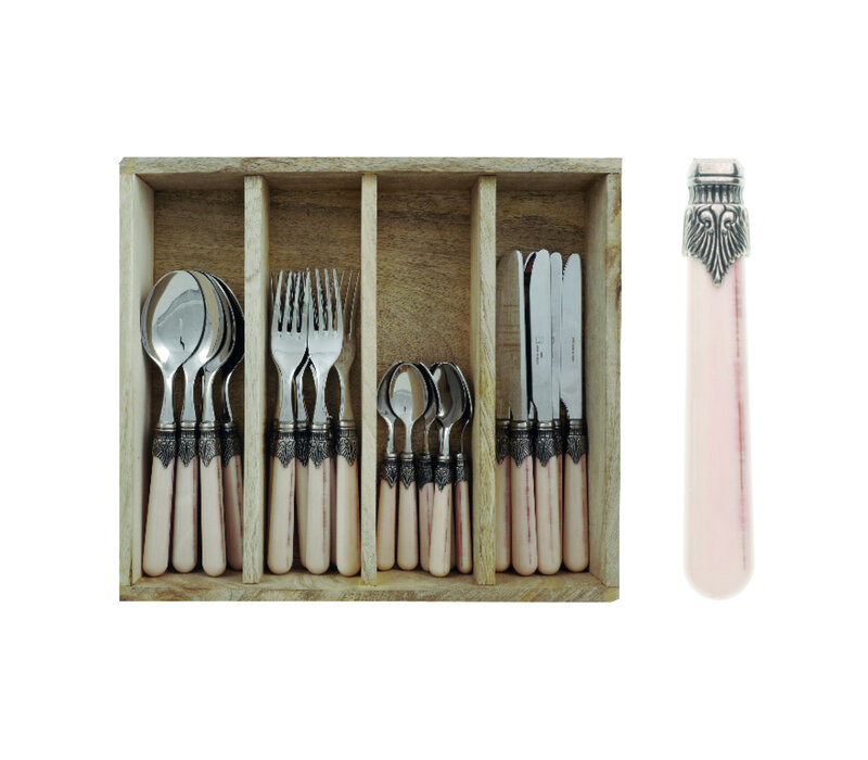 Vintage 24-piece Dinner Cutlery Sand Beige in Wooden Box