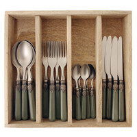 Vintage 24-piece Dinner Cutlery Moss Green in Wooden Box