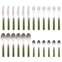 Vintage 24-piece Dinner Cutlery Moss Green in Wooden Box