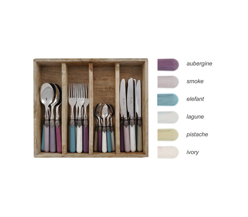 Vintage 24-piece Dinner Cutlery Mixed in Wooden Box