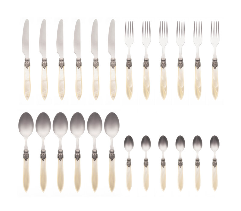 Murano Dinner Cutlery (24-piece) – For 6 People – Cream in Wooden Box | Italian Design