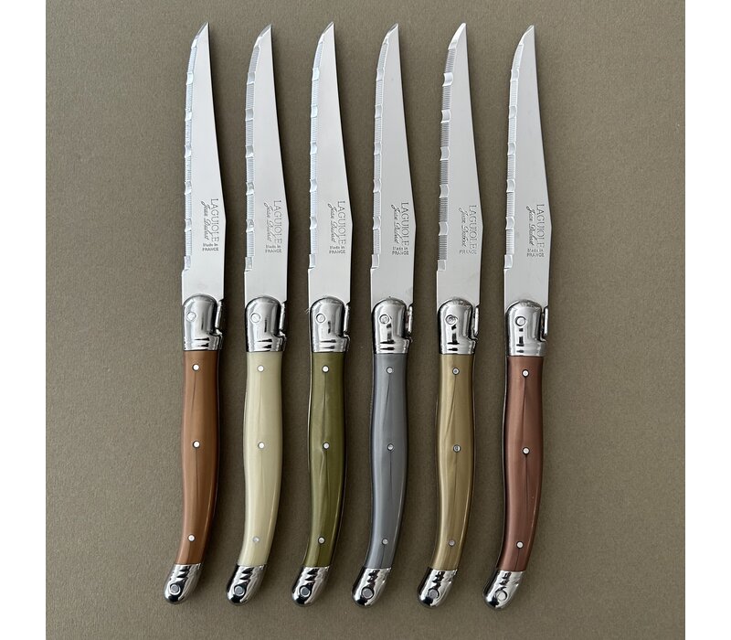 Laguiole 6 Classic Steak knives Mineral in Wooden Box