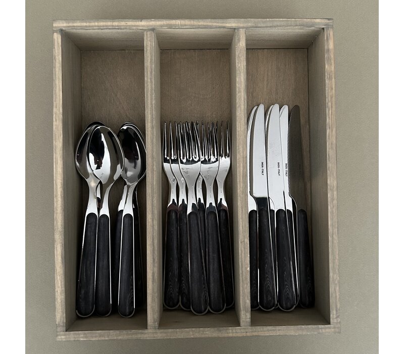 Wood Style 18-piece Breakfast Cutlery “Ebony” in Wooden Box