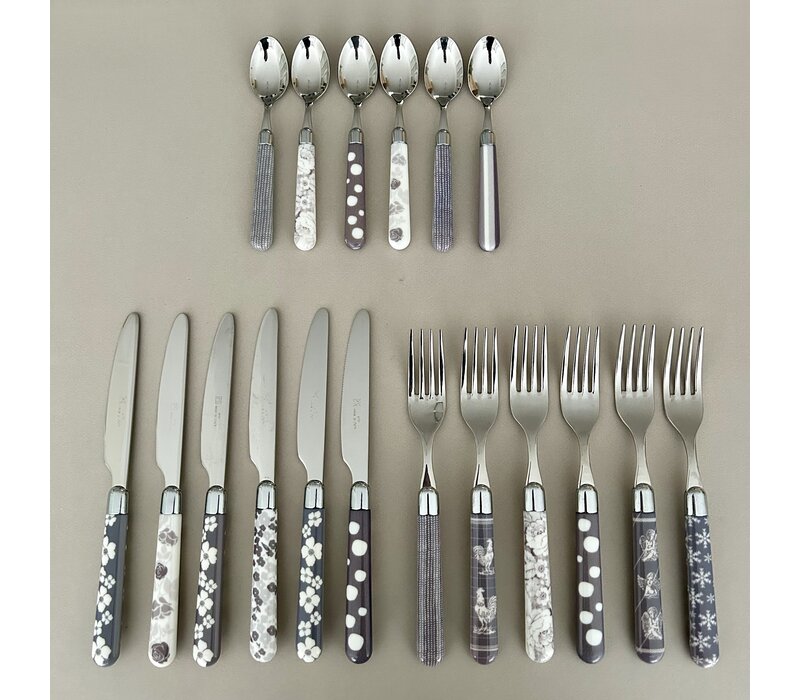 Multi Colour 18-teiliges Besteck-Set Gemischte Dekore Grau
