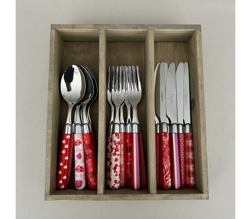 Multi Colour 18-delige Bestekset Gemixte Decors Rood