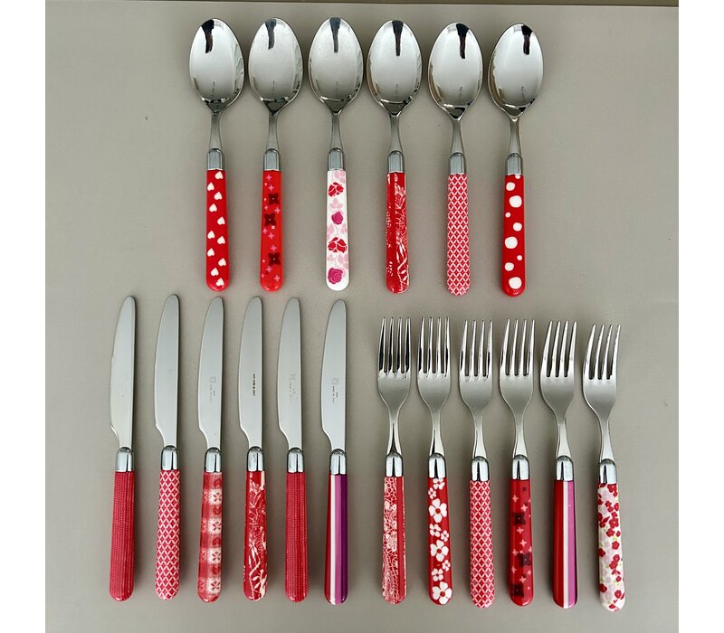 Multi Colour 18-delige Bestekset Gemixte Decors Rood