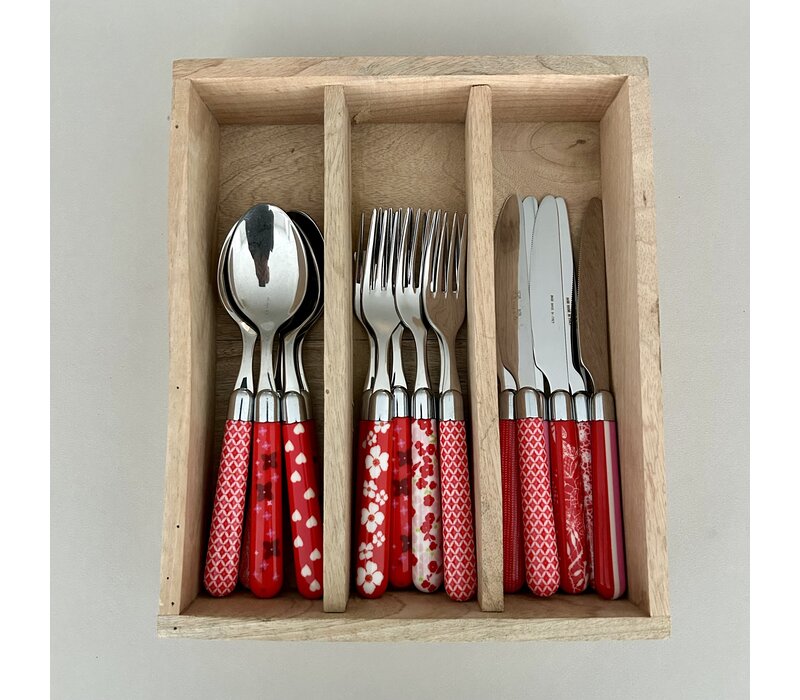 Multi Colour 18-teiliges Besteck-Set Gemischte Dekore Rot