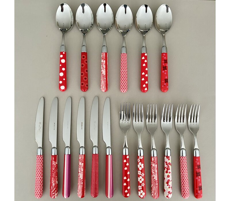 Multi Colour 18-teiliges Besteck-Set Gemischte Dekore Rot