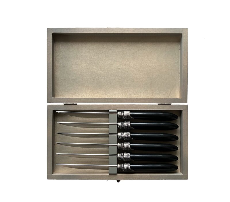 Murano 6 Steak Knives Black in Box