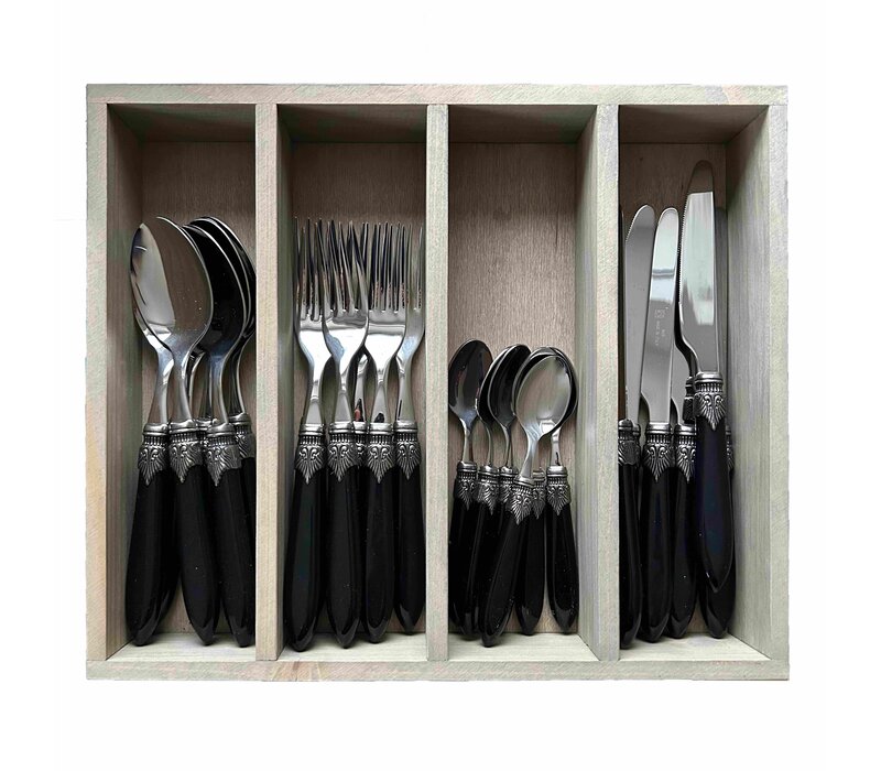 Murano Tafelbesteck (24-teilig) – Für 6 Personen – Schwarz in Holzbox | Italienisches Design