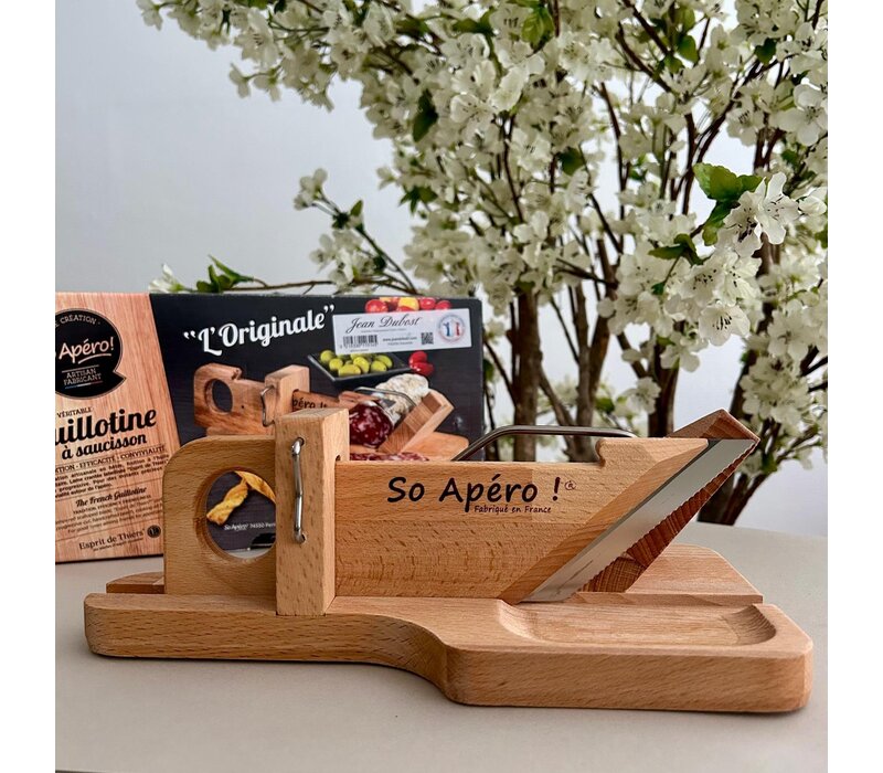 Jean Dubost So Apéro® Premium Wurst-Guillotine – 100% Hergestellt in Frankreich aus Buchenholz mit Zertifizierter Klinge für Perfekte Schnitte