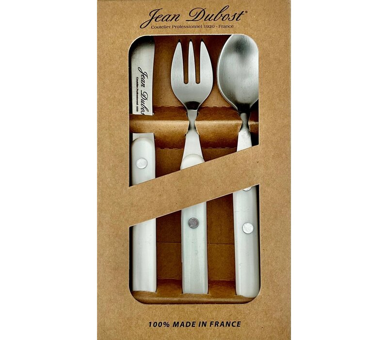 Jean Dubost 3-Piece Children's Cutlery - White, Perfect for Toddlers and Young Children, High Quality Stainless Steel, Dishwasher Safe
