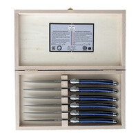 Laguiole 6 Classique Couteaux à Steak Bleu en Coffret en Bois